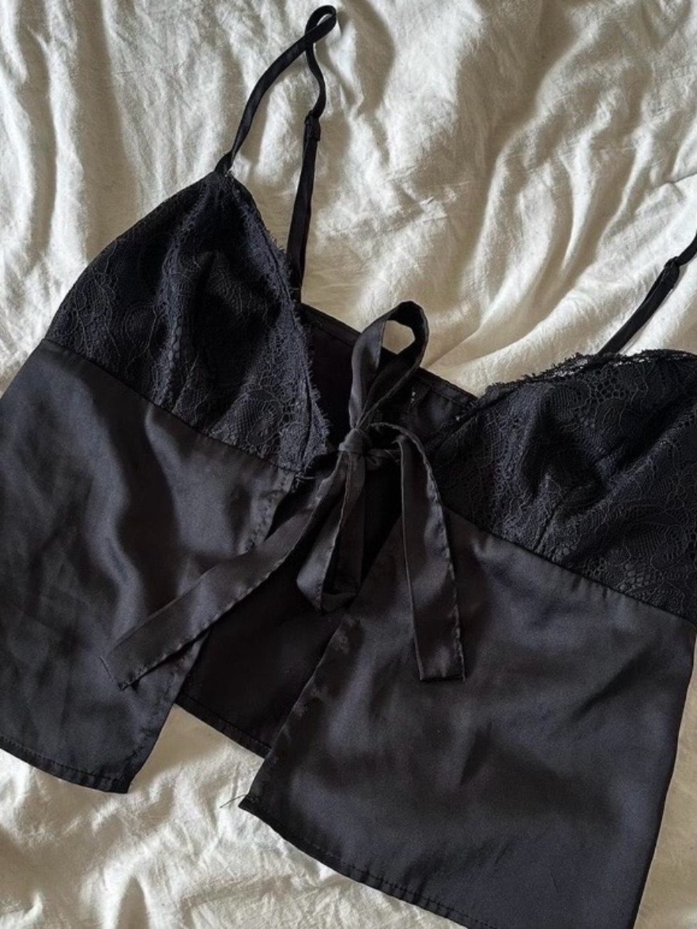 Black Lace-Trim Satin Cami Top - Women Intimates